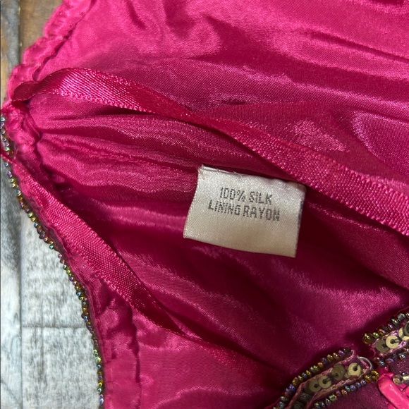 Vintage 100% Silk Aftershock Beaded Embroidered Pink Strapless Top | Size Medium - Picture 6 of 8